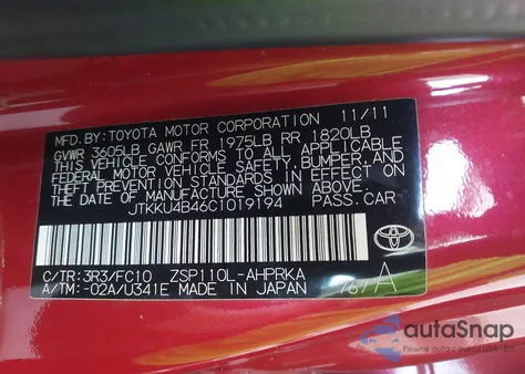 2012 Scion Xd Release Series 4.0 z USA, uszkodzony, nr VIN JTKKU4B46C1019194